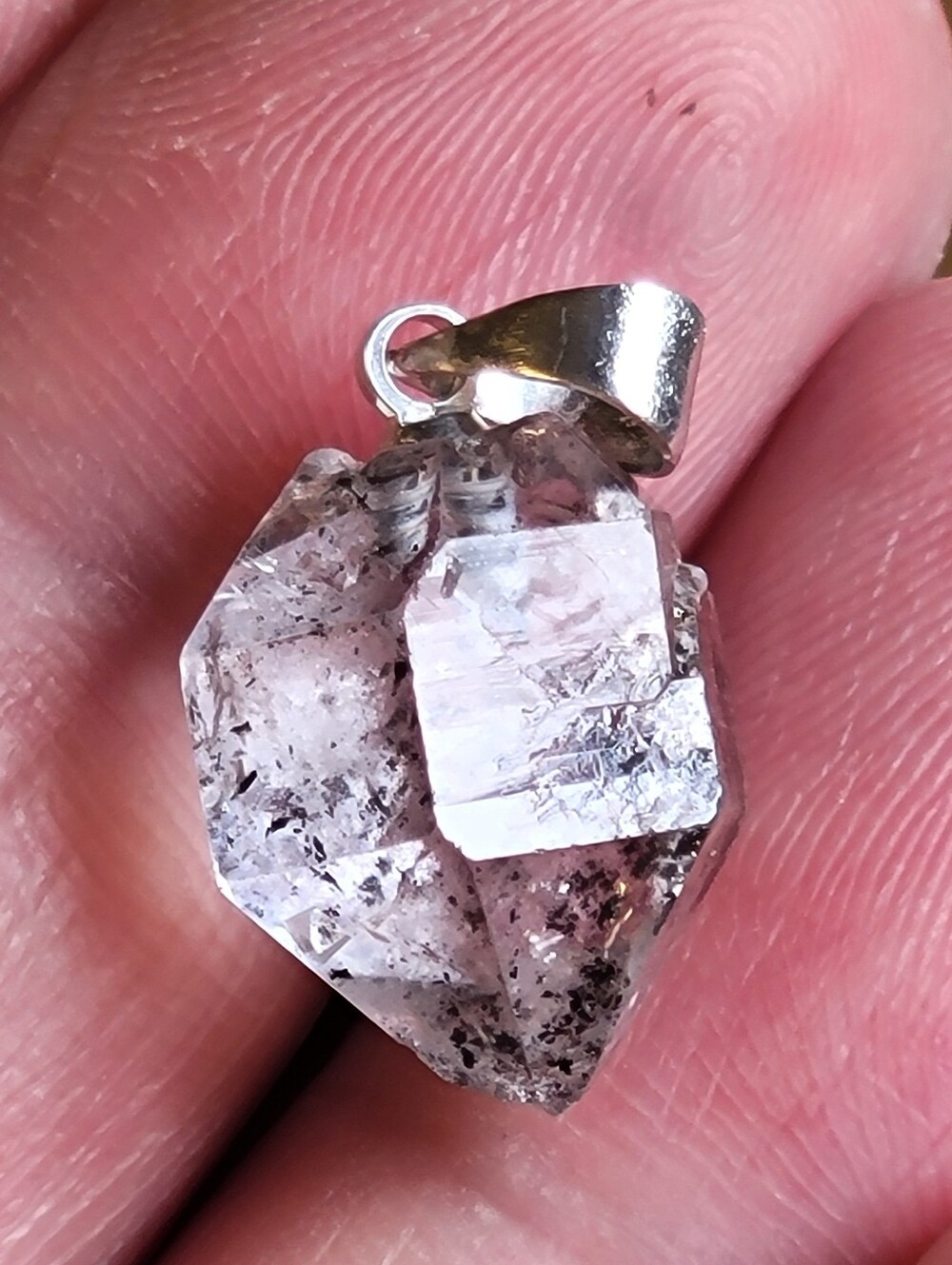 11.70ctw Natural Herkimer Diamond Crystal Pendant W/ Silver Bail